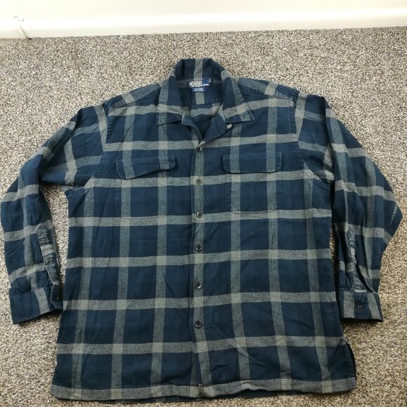 Vintage Polo Ralph Lauren Flannel Shirt Loop Collar Ski Camp Plaid Mens Large